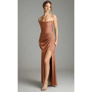 Azazie Kendall + Kylie Bronzer Strapless Satin Bridesmaid Formal Gown